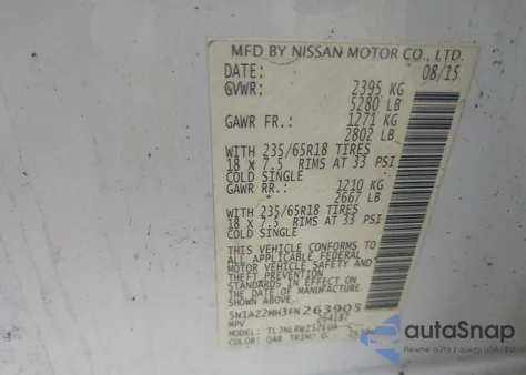 2015 Nissan Murano Sl from USA, damaged, VIN 5N1AZ2MH3FN263905